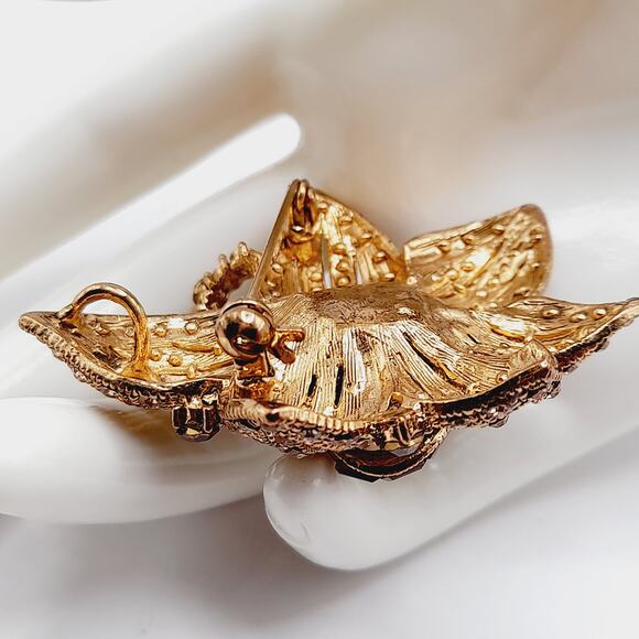 Vintage BJ Rhinestone Faux Pearl Flower Brooch or Pendant - 2 1/4 Inches - Picture 5 of 10